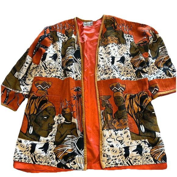 Vintage Molato Womens XL African Mud Cloth Open Duster Overcoat OOAK Art to Wear - Picture 1 of 15